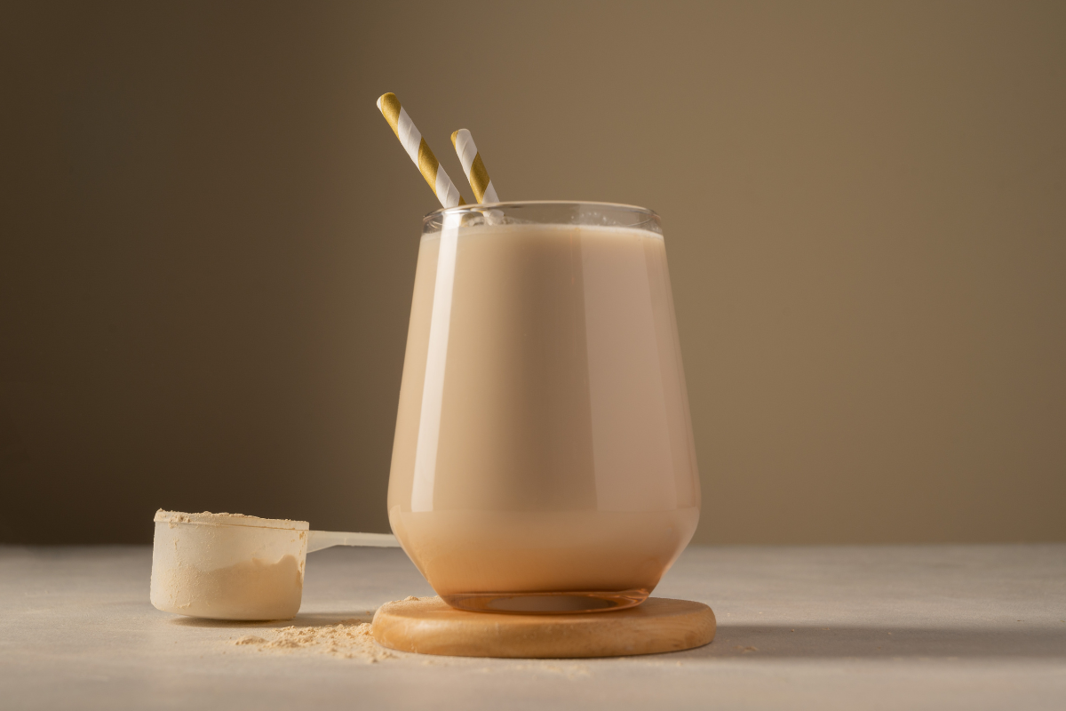 Protein shake in a glass