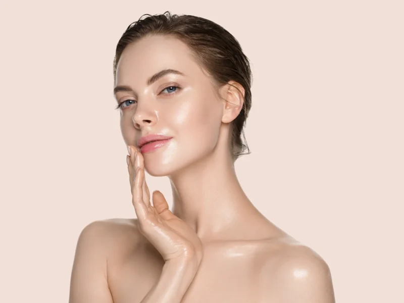 a person with a clear, glowing complexion